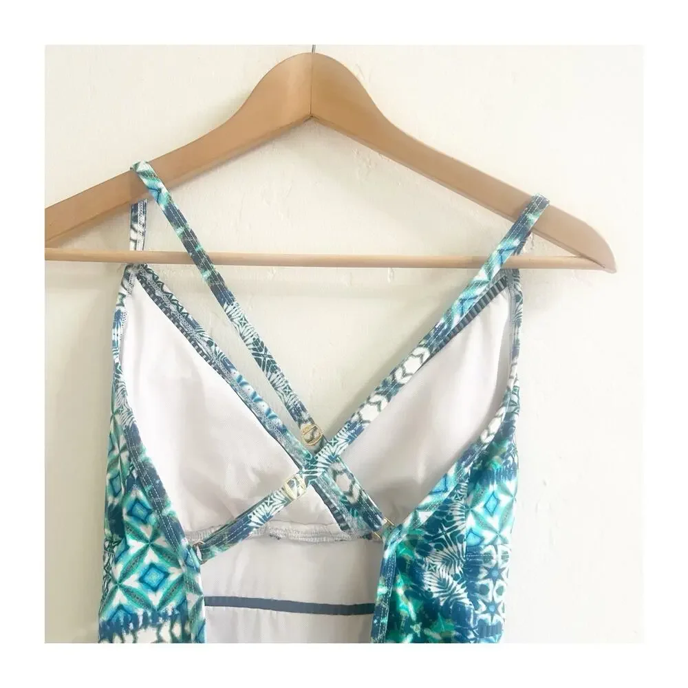 Bleu Rod Beattie One-Piece Swimsuit Size 6 Cross Strap Back Blue Motif Design